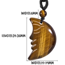 mookaitedecor Natural Tiger's Eye Smiling Moon Face Pendant Necklace for Women Men, Semi Precious Stone Brown Crescent Moon Necklace Reiki Chakra Good Luck Healing Crystal Moon Jewellery Gift