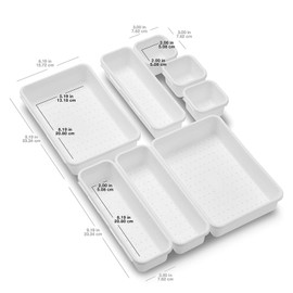 TaimeiMao Pack of 8 Drawer Organiser, Storage Box, Drawer Organiser System with 3 Sizes, Desk Drawer Organiser, Plastic Drawer Organiser for Office/Bedroom/Dressing Table