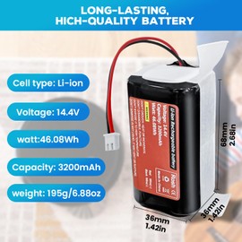 sea jump 14.4V 3200mAh 2-Prong Connector Plug Li-ion Battery Suitable for Shark ion Robot R71 R85 RV761 RV1000S RV700-N RV720-N RV725-N RV850 RV850C RV1101ARUS UR1000SR Vacuum Cleaner