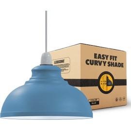 LEDSone Modern Industrial Easy Fit White Curved Metal Wall Table Lamp Pendant Lamp Shade with Free Reducer Plate (Blue)