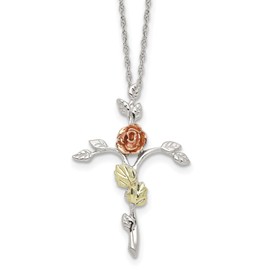 IceCarats Mt. Rushmore Black Hills 925 Sterling Silver Gold Rose Flower Holy Cross Necklace 18 inch Chain