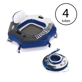 Intex River Run Inflatable Tube (4 Pack) and Mega Chill Floating Beverage Cooler