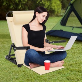 mignonnememe Adjustable Lifting Bed Backrest with Armrest, Folding Bed Back Support Portable BedRest Sitting up for Neck Head Lumbar 86x36.5x70CM Khaki