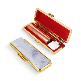 Sangou Real Seal Bank Seal Recognition Compatible Rose Gold Titanium Stamp Set with Hanko Personal Stamp Free Name Engraving High-Quality Gift Stylish Gift "With Marble Pattern Stamp Case" (暮霞紫