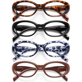 EYEURL Oval Reading Glasses for women-4 Pack Blue Light Blocking Glasses Computer Readers for Women Anti-Glare/UV Rays Eyeglasses with Spring Hinges 1.00