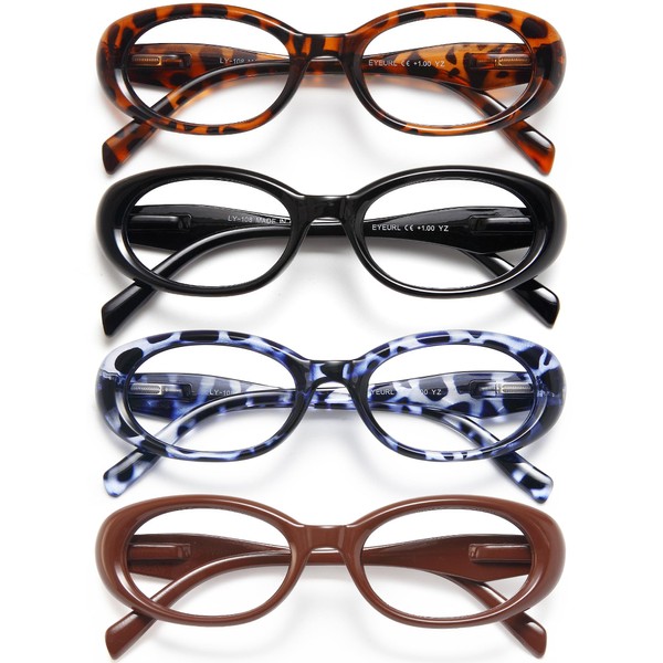 EYEURL Oval Reading Glasses for women-4 Pack Blue Light Blocking