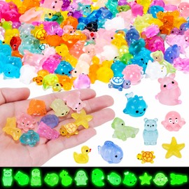 SelfTek 151pcs Mini Resin Animals, 73 Styles Mixed Luminous Tiny Resin Animals Glow in the Dark Miniature Animal Figures for Fairy Garden Micro Landscape Dollhouse Decor Aquarium