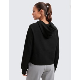 CRZ YOGA Womens Fleece Mock Neck Hoodie Oversized Pullover Long Sleeve Casual Workout Hooded Sweatshirts with Thumb Hole Black X-Large