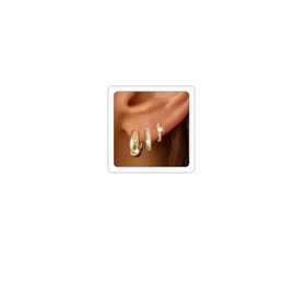 Gold Hoop Earrings Chunky CZ Huggie Hoop Earrings Dangling Hypoallergenic Ear Jacket Stud Earrings Stacks Trendy Cute Cartilage Earring Sets for Multiple Piercing for Women J