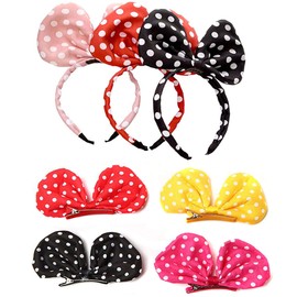 7CS Women Hair Accessory Satin White Jumbo Polka Dot Bow Headband Tiara Hairpin Hair Clips