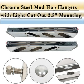 BST BSSP Pair 30'' Mud Flap Hangers Rear Oval Bar w/Light Cutouts, Spring Loaded 2.5" 2 1/2" Bolt Spacing/Pattern, Chrome Steel,Left &Right Sides
