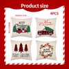Pack of 4 Christmas Cushion Covers, Linen Decorative Cushion Covers,