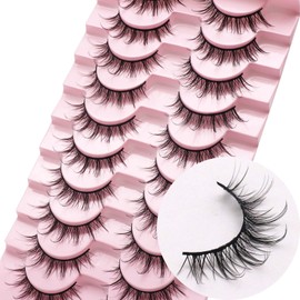 Veleasha Manga Lashes Natural Look C Curl False Eyelashes Fluffy Wispy Faux Mink Lashes 10 Pairs Pack (D08)