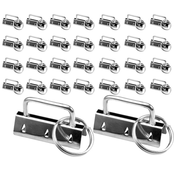 SPEEDWOX 30Pcs 1.5 Inch Key Fob Hardware Set Silver Keychain