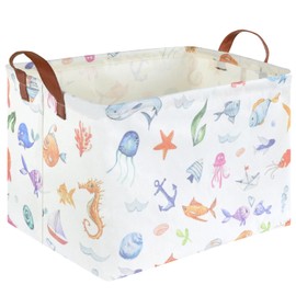FXOCSHE Rectangle Fish Basket,Ocean Animals Waterproof Kids foldable Laundry Basket,Nursery Hamper,Boys and Girls Hamper,kids Room decor, kids toy organizer,Gift basket(Ocean Animals)