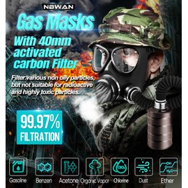 Gas Respirator Mask with 40mm Activated Carbon Filter & Supply Air Hose, Gas Masks Survival Nuclear and Chemical Military Grade, Respirator Mask for Chemicals, Dust, Paint Spray, Organic Vapor