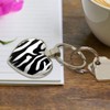 Zebra Print Black White Keychain Heart Love Metal Key Chain