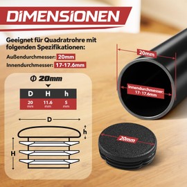 moinkerin Lamellar Plugs for Square Pipes, Pack of 4 Pipe Plugs for Metal Products, Chairs, Sofas, Tables, Shelves, Pipe Plugs Square (4, Round, 20 x 20 mm)