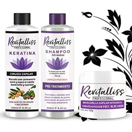 Revitalliss Kit Cirugía Capilar Alisante Permanente Brasilero y Crema Hidratante Alto Impacto