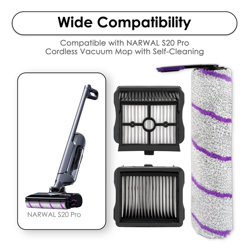 (2 Pack) S20 Pro Replacement Brush Rollers and HEPA Filters