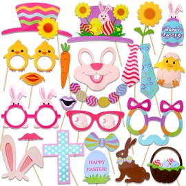 HOWAF Easter Decorations, 24pcs Easter Photo Booth Props and Happy Easter Inflatable Selfie Frame Photo Booth Frame for Easter Party Decorations Supplies