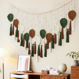 Dremisland Macrame Wall Hanging Leaf Tassel Large Tapestry with Wooden Bead Boho Handmade Woven Tapestry Cotton Wall Tapestry Art Decor for Bedroom Living Room Apartment Backdrop, 130x80 cm