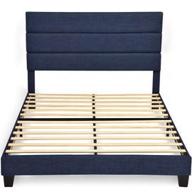 SHA CERLIN Full Platform Bed Frame with Upholstered Fabric Headboard, Mattress Foundation with Strong Wooden Slats Support, No Box Spring Needed, Blue