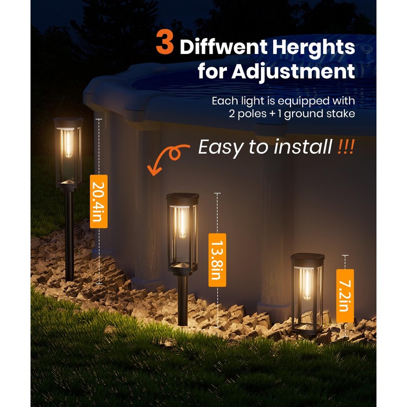 ALFIOT Solar Pathway Lights Outdoor Solar Lights Outdoor, IP65 Waterproof