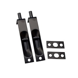QCAA Solid Brass Door Flush Bolt, 4", with Square End, Matte Black, 2 Pack, Made in Taiwan