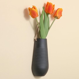 Ceramic Wall Planters & Vases,Boho Wall Decor for Living Room Bedroom,Minimalist Indoor Ceramic Hanging Wall Flower Vase,Modern Farmhouse Wall Decorations(Black,Small)