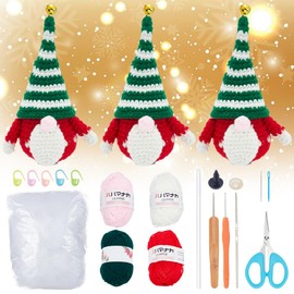 ACRNIGHEET 3PCS DIY Christmas Gnome Crochet Kit for Adult Beginners Christmas Crochet Starter Kit for Adults Crochet Santa Claus Kit with Step-by-Step Video Tutorials DIY Knitting Kit for Xmas Decor