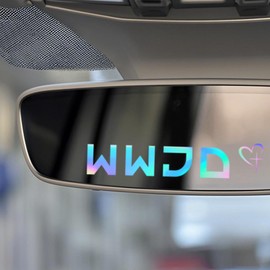 Zephyraxis 3PCS WWJD Rearview Mirror Stickers, What Would Jesus Do Vinyl Decals for Car Mirror, Christian Jesus Cross Car Accessories for Women, Waterproof Holographic Religious Stickers (Holographic)