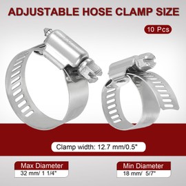 sourcing map Stainless Steel Hose Clamp, Worm Gear Clamp Adjustable 5/7"-1 1/4"(18-32mm) Fuel Line Hose Clamps Duct Clamp for Pipe Plumbing Automotive Mechanical (Pack of 10)