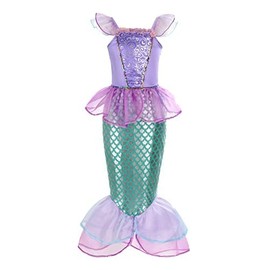 Timesun Mermaid Princess Ariel Costume, Dress, Fancy Dress with Wig, Cosplay, Party, Fancy Dress for Kids, Girls, Size 3-9 Years (Purple (with Hair Wig and Handbag), 100 cm