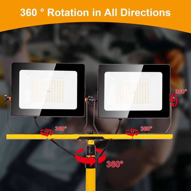 20000 Lumen Work Lights with Stand, 200W Dual Head LED