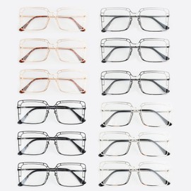BLUELESS Square Reading Glasses for Women 12-pack Thin Metal Hollow Frame Readers +1.50