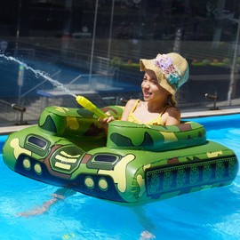 Inflatable Tank Pool Floats Kids - Jasonwell Toddler Pool Floaties Swimming Pool Tank with Water Cannon Gun Swim Floaty Rafts Lake Beach Party Pool Toys for Boys Girls Toddlers Kids