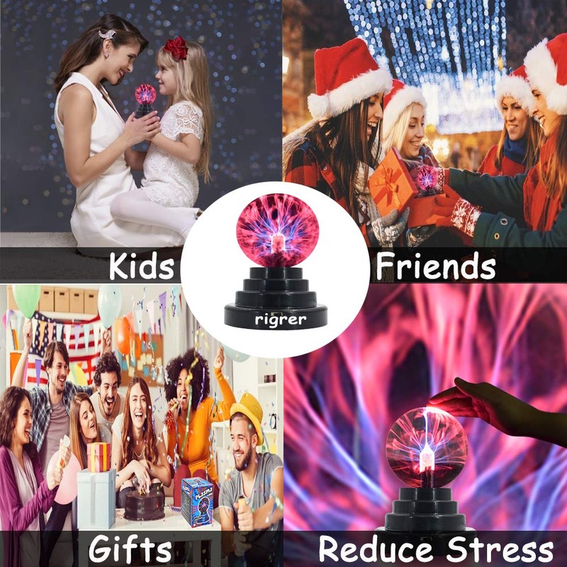 Rigrer Plasma Ball Lamp Light, Globe Static Touch Sensitive Magic