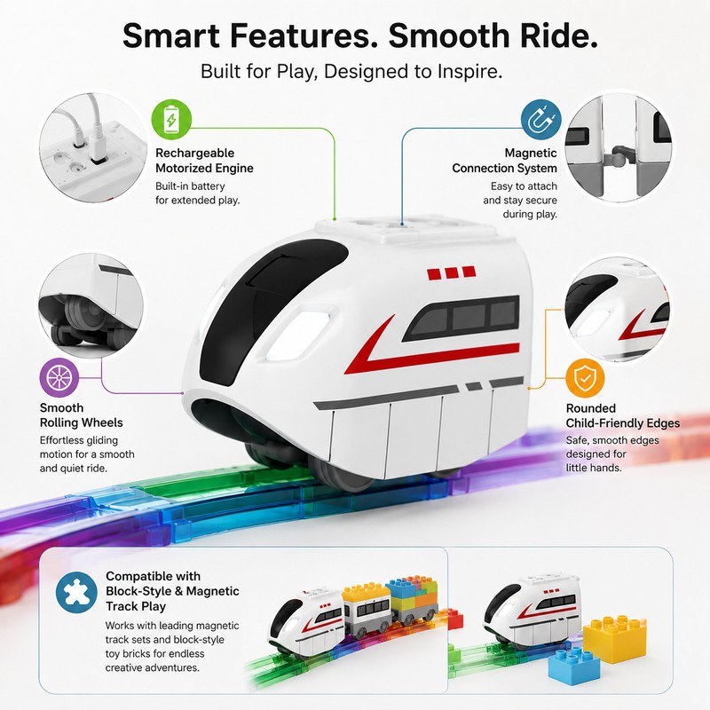 Rechargeable Magnetic Train Set for Kids – Motorized Building Block