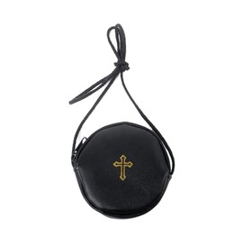 Klmnop Leather Communion Burse for Pyx, 4" Round Black Pyx Burse for Communion Host Priests Deacons Communion Gift(Black)