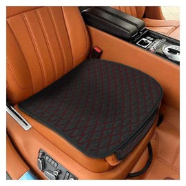 GAOLAOSY Comfortable Car Seat Bottom Cover, Linen Breathable Automotive Front Seat Protective Mat with Storage Pocket, Anti-Slip Vehicle Interior Seats Cushion for Sedan, SUV, Truck (Black/Red)