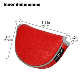 Golf Head Covers Putter Cover Mini Golf Club Protector Half Mid Mallet Leather Headcover (Red)