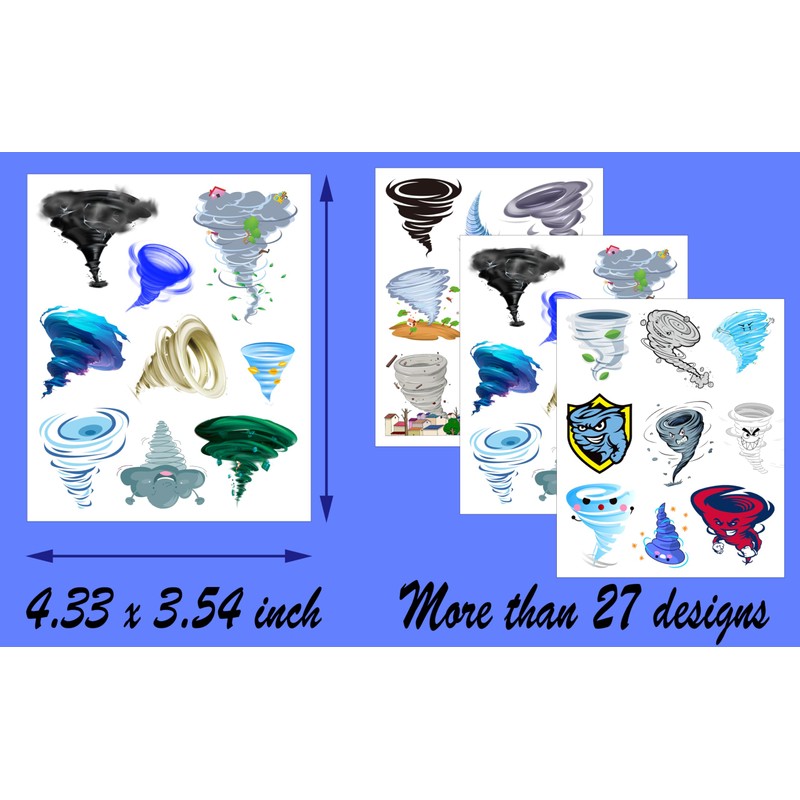 ATSMOICY 216 Pieces Cute Tornado Temporary Tattoos Stickers - Weather