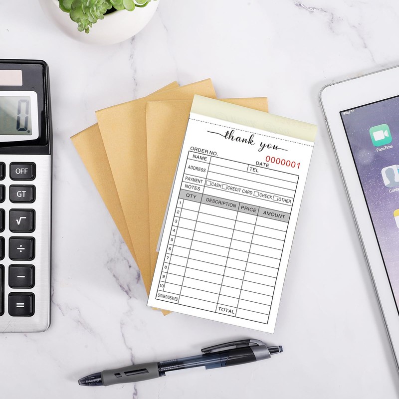 Thank You Receipt Book, 3.4x5.5" Handheld 2-Part Carbonless Sales Invoice