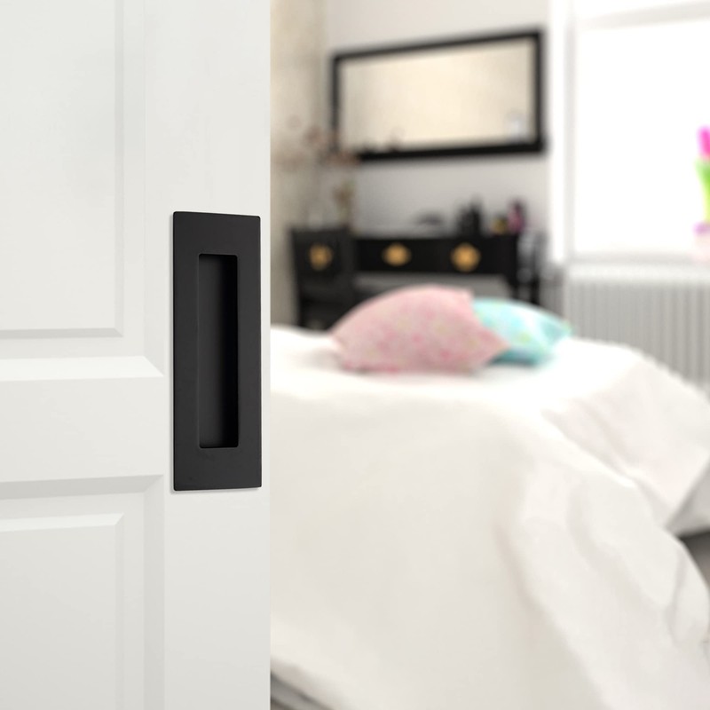 Kindoodos Recessed Door Handles Finger Flush Pulls, 6 Inch Black