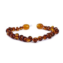 Baby J's - Cognac Coloured Bracelet/Anklet - Premium Amber Bracelet - Handcrafted with 100% Baltic Amber - Fitted with a Safety Screw Clasp - Knotted to Prevent Scattering - 17cm