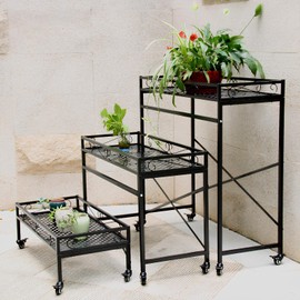 Zhongma 1 Tier Sturdy Metal Plant Stand with Wheels,Heavy Duty Succulent Shelf for Home Indoor and Outdoor, 220 LBS Capacity & Heavy Duty Construction, 40.5x16x40.4 in High