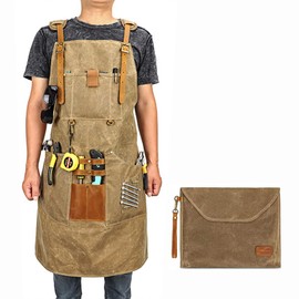 AACGIN Leather Welding WorkShop Apron with 5 Pockets HeatFlame Resistant Cowhide WelderApron