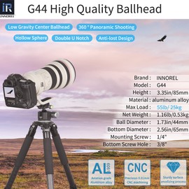 INNOREL G44 Low Profile Tripod Ball Head Panoramic CNC Metal Camera Tripod Ballhead with 1/4" Arca Swiss Universal Quick Release Plate for Tripods,Monopod,DSLR Cameras,Camcorder,Max Load 55lb/25kg
