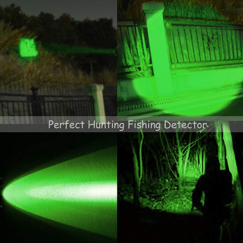 Hunting Flashlight - Green LED Handheld Light - Zoomable, Water